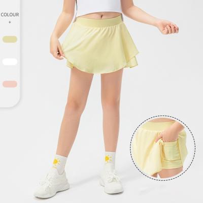 China 2022 Breathable Solid Colors Peel Friendly Kids Dance Skirt Shorts With Side Pocket Girls High Stretch Breathable Tennis Skirts for sale