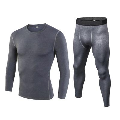 China Men Pro Compressiom Workout Breathable Elastic Training Clothing Quick Dry Fitness Exercise Gym Wear Long Sleeve Tops And Legginigs Set for sale