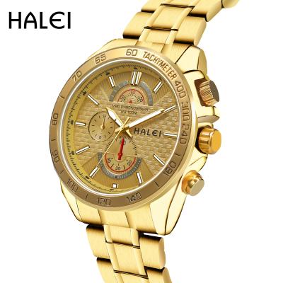 China Water Resistant HALEI Watch Original Size Luxury Quality Brand Business Gold Wristwatch Stainless Steel Men Quartz Casual Watches for sale