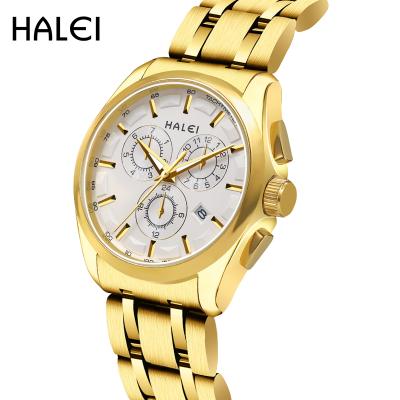 China Luxury HALEI Brand Luxury Watch Gold Fashion Watch Stainless Steel Water Proof Men's Classic Quartz Watches Lush for sale