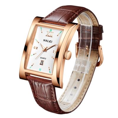 China Luxury Business Automatic Luxury Genuine Leather Strap Wrist Watch Brand HALEI Date Watch Quartz Islamic Watches for sale