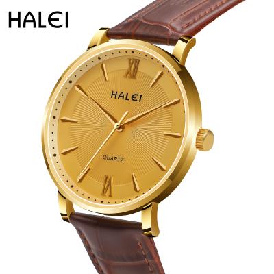 China HALEI Fashion Brand Watch Luxury Roman Numerals Scale Men's Quartz Genuine Leather Watches Men's Quartz Watches for sale