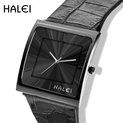 China Original HALEI Brand Waterproof Men's Watch Genuine Leather Strap Male Luxury Quartz Watches for sale