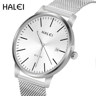 China HALEI Waterproof Luxury Men's Watch Fashion Trend Mesh Stainless Steel Strap Men's Quartz Watches for sale