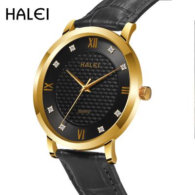 China HALEI Fashion Premium Brand Wrist Watch Luxury Women Ladies Quartz Genuine Leather Watches for sale