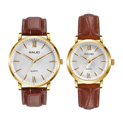 China Water Resistant HALEI Brand Watch Roman Numeral Scale Unisex Watches Fashion Luxury Genuine Leather Wrist Couples Quartz Watches for sale