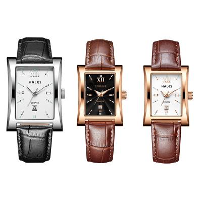 China Good Quality Automatic Classic Date HALEI Unisex Watches Set Simplicity Alloy Couples Quartz Genuine Leather Waterproof Watches for sale