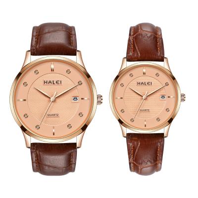 China HALEI Brand Watch Luxury Unisex Fashion Water Proof Couples Quartz Leather Watches High Quality Leather Watches for sale