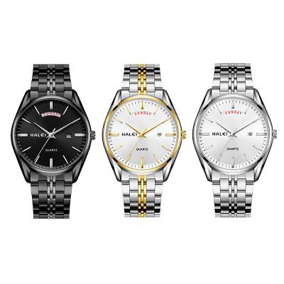 China HALEI date brand automatic watch simple temperament stainless steel couples watch unisex premium quartz watches for sale