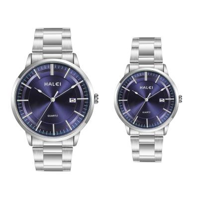 China Original Classic Luxury HALEI Watch Brand Water Proof Watch Set Couples Quartz Stainless Steel Watch for sale