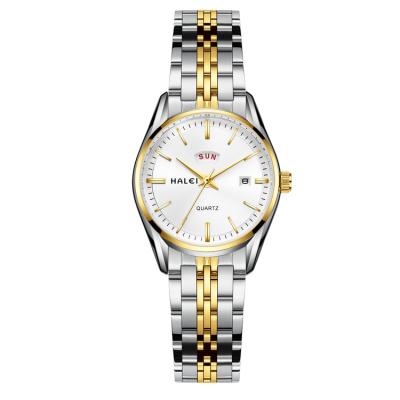 China HALEI day/date brand watch women fashion stainless steel ladies luxury hot selling popular quartz watch for sale