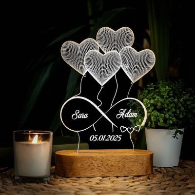 China Simple Creative Craft Gift Personalized LED Night Light Acrylic 3D Lamp Custom Photo Picture Light With Wood Base Desktop Decor for sale