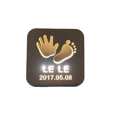 China Keepsake For Kids Customizable Gift For Baby Handprints Wooden Night Light Special Keepsake For Kids Personalized LED Bed Lamp for sale