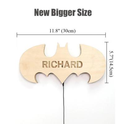 China Promotion Decorate Gifts Hot Sale 3d Bat Shaped Wooden Night Light For Kids Gift Personalized Wooden Craft Gift With Customizable Name On Light for sale