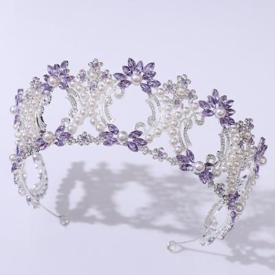 China BRIGHT Luxury baroque wedding crystal tiara crown pageant crown pearl bride hair accessories bride DA293 tiara hair accessories for sale