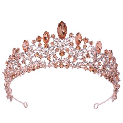 China European BRIGHT Luxury Crystal Bridal Crown Rose Gold Wedding Tiara Princess Birthday Crown Bridal Headpiece DA299 for sale