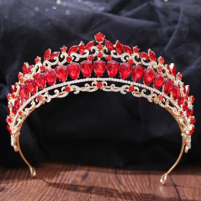 China Wedding DA323 BRIGHT Korean Bridal Baroque Tiara Red Rhinestone Crown Wedding Dress Crown Hair Accessories for sale