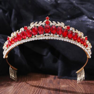 China Wedding DA322 BRIGHT Korean Red Crown Comb Crystal Wedding Hair Accessories Bridal Tiara Birthday Headband Princess Bride for sale