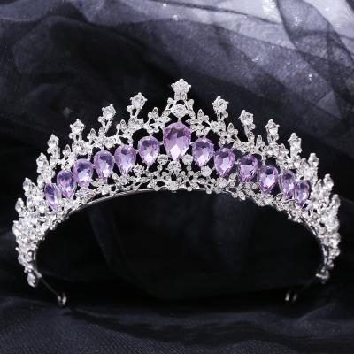 China Luxury Bridal Bridal Princess Pageant Bride Crown Hair Accessories Tiara Crown Dropshipping Lavender Crystal Tiara Crown Purple Rhinestone Wedding for sale