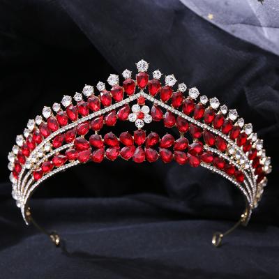 China Factory DA317 BRIGHT Luxury Bridal Bridal Tiara Crown Tiara Headband Red Crystal Wedding Bridal Crown Accessories Korean For Birthday for sale