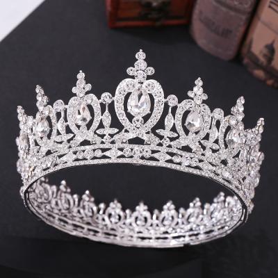 China European BRIGHT DA270 Silver Wedding Tiaras Crystal Hair Accessories Round Bride's Bridal Crown For Queen for sale