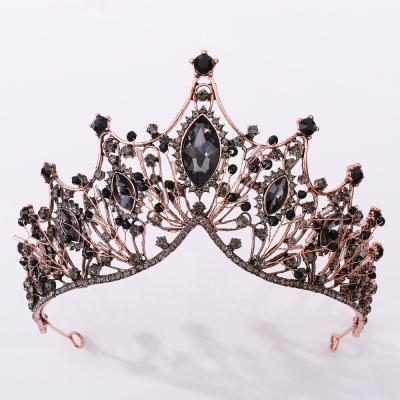 China CROWN DA219 LUMINOUS Black Alloy+Rhinestone Retro Wedding Hair Accessories TIARA Birthday Queen Adult Bride Crown for sale