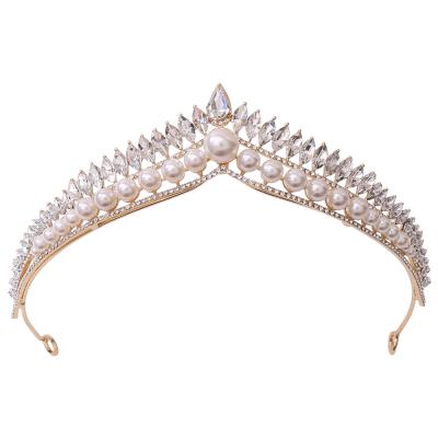 China DA234 Pearl Princess Goddess Hair Accessories Korean Simple Fashion BRIGHT Korean Fashion Simple Pageant Tiara Bride Crown for sale