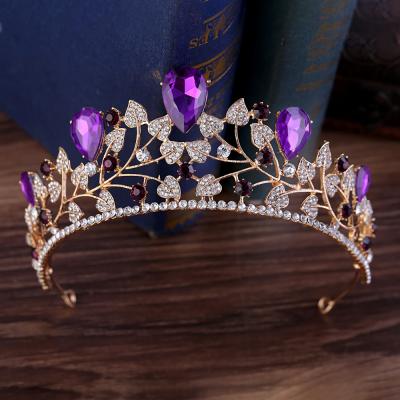 China High-end Wedding Tiara Rhinestone Crown DA024 Personality Style European And American Baroque BRIGHT Fashionable Leaf Bride Headdress Wedding Crown for sale