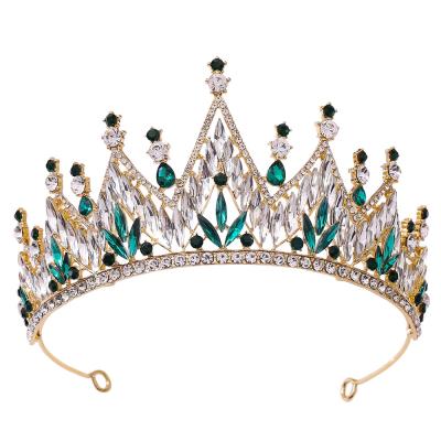 China High-end baroque crown European and American wedding LUMINOUS white crystal headdress tiara DA248 bride princess bride hair accessories for sale