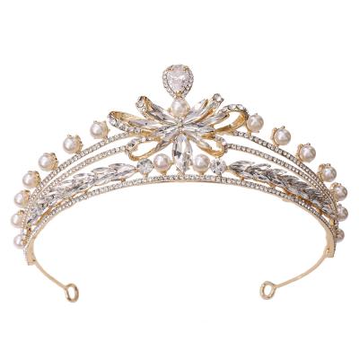 China Queen Princess Birthday Tiaras DA267 BRIGHT Tiaras Inlaid Zircon Pearl For Queen Princess Birthday Bow-knot Bride Crown 1pc/opp bag for sale