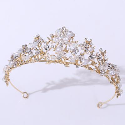 China DA262 Elegant LUMINOUS Pearl Handmade Jewelry Princess Branch Headdress Headband Birthday Bride Silver Crown for sale