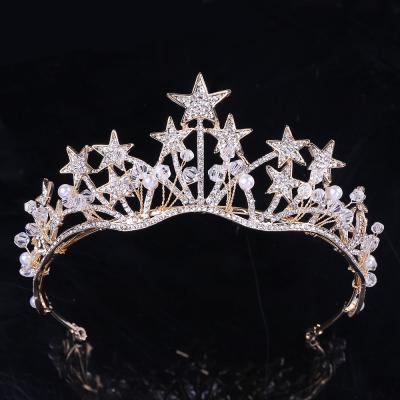 China DA147 Korean sweet dreamy star shape birthday style handmade crystal pearl bride crown for sale