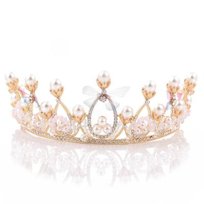 China DA110 BRIGHT Korean Baroque Wedding Tiara Butterfly Korean Design Inlaid Pearl Handmade Bride Crown for sale