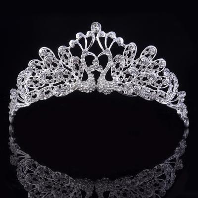 China BRIGHT Korean bridal peacock bride hair accessories tiara silver wedding rhinestone princess birthday bride crown DA022 for sale