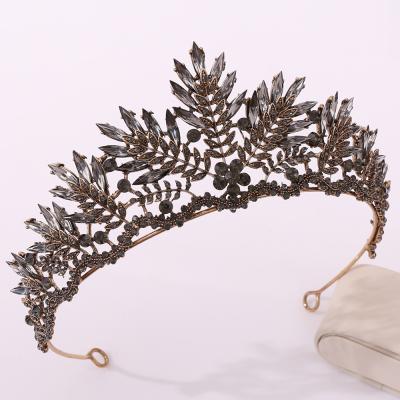 China Bridal Leaf Crystal Bride Crowns Hair Accessories DA194 BRIGHT European Baroque Black Wedding Tiaras Headdress Retro for sale