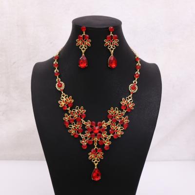 China DA008-S factory stock alloy korean CLASSIC two piece rhinestone bridal jewelry bridal necklace and earrings set wholesale for sale