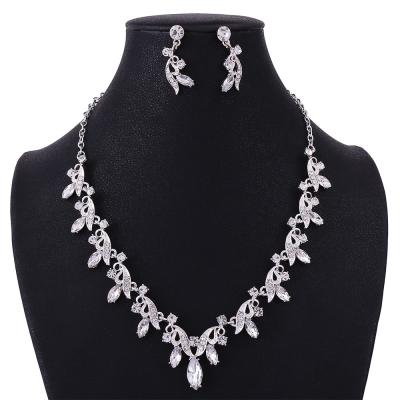 China Factory stock DA006-S Korean CLASSIC two-piece rhinestone bridal jewelry necklace and earrings wholesale bridal set for sale