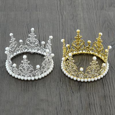 China Bridal Tiara Crown X2 Children's Birthday Headdress Child Circle Full Around Crown Tiaras Bridal Wedding Highlight Pearl Cake Decoration for sale