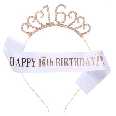 China Fashionable Party Crown Happy Birthday Tiara Rhinestone Headband Birthday Hair Band DB001 Crystal Hair Number Hair Band for Girls and Women for sale