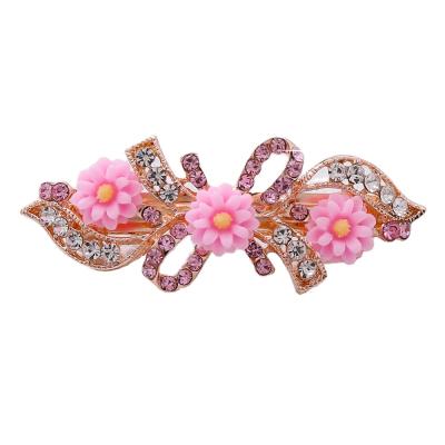 China Korean BRIGHT Korean girls pink all-match headpins all-match rhinestone flower style flower DA101-C double layer ponytail hair clip small double layer flower for sale