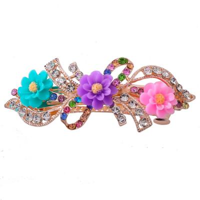 China DA102-C Korean elegant crystal hair clip ponytail spring clip double layer flower headpins for mother and daughter for sale