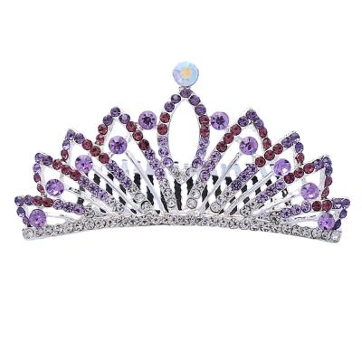 China DA017-C Children's tiara multicolors rhinestone rhinestone girls princess birthday show hair comb Korean sweet and cute crown for sale