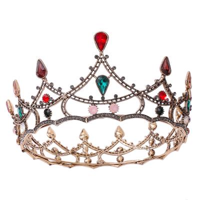 China New DA227-H Black Baroque LUMINOUS Baroque Black Crown Luxury Rhinestone Bridal Tiara Wedding Round Crown Halloween for sale