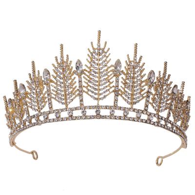 China Korean BRIGHT Crystal Leaf Wedding Pageant Crown DA215-C Crystal Leaf Christmas Wedding Bridal Hair Accessories Tiara Crown For Bride for sale