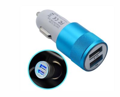 China 3.1A Mobile Phone Aluminum Alloy 2 Dual Usb Car Phone Charger 2.1A Mini Usb Car Charger Smart Left Car Charger For Android for sale