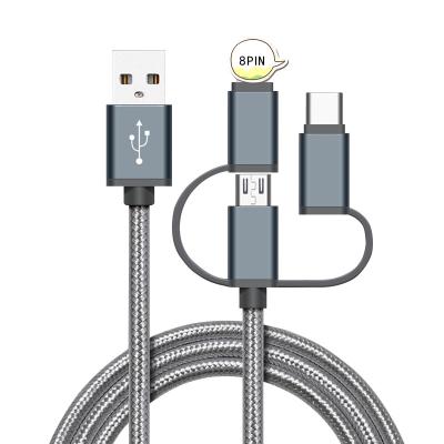 China Hot Selling Amazon MP3/MP4 Player Type-C 8Pin Android 3 in 1 USB Charger Multi Data Cable for Mobile Phone Tablet Digital Products for sale