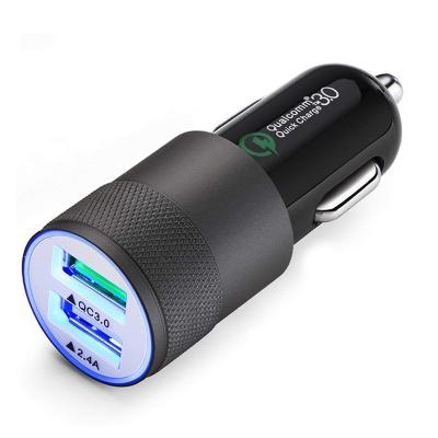 China UniversalÂ   Hot Selling Black White QC 3.0 Fast Charging Single Port 2.4A USB Car Charger With LED Light For Mobile Phone for sale