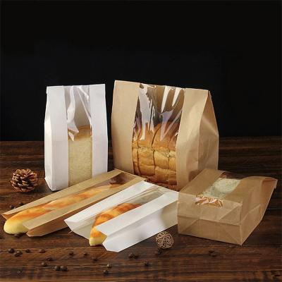 China Recycled Materials Bread Toast Breakfast Bag Oil Proof Kraft Paper Bag With Window for sale