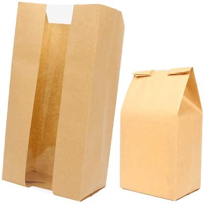 China Recycled Bakery Food Printed Brown Kraft Paper Bread Paper Bags From Materials Factory Manufacturer With Plastic Window for sale