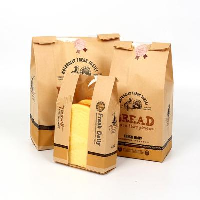 China Wholesale Recycled Materials Bread Bread Packaging Bags Biodegradable Kraft Paper Bread Bag With Window for sale